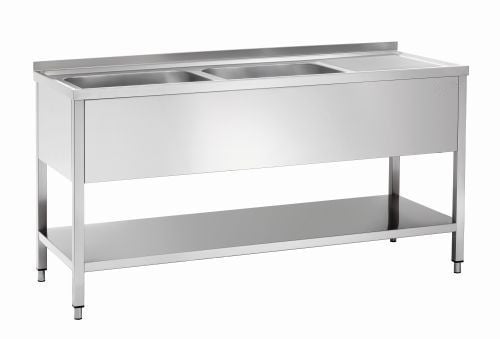 Plonge 2 bacs inox avec tablette et égouttoir à droite