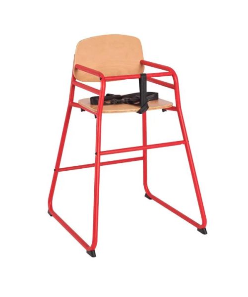 Chaise haute bois / acier coloris rouge