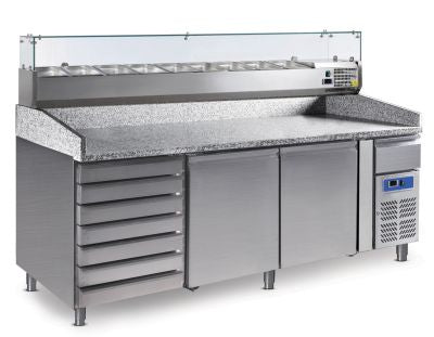 Meuble réfrigéré inox pizza & salade – plan granit 390/580 L