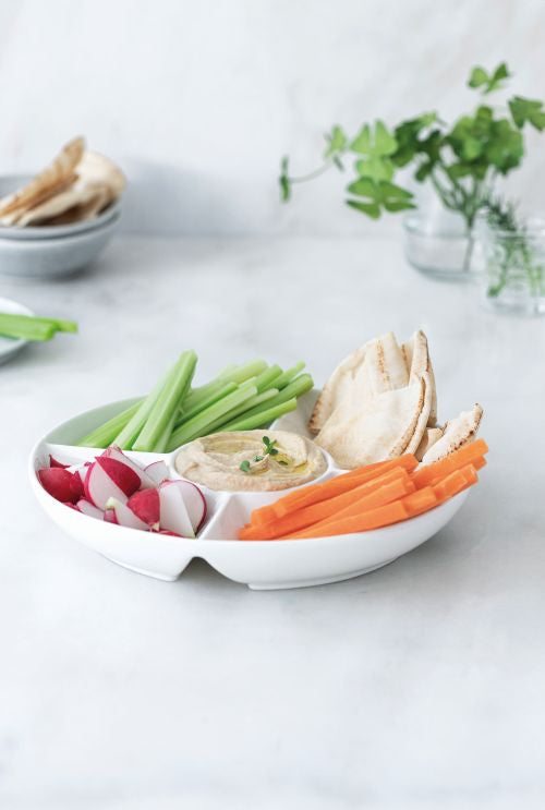 Plat apéritif à 5 compartiments pour légumes et sauce