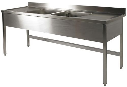 Plonge inox avec 2 bacs, 2 égouttoirs et 1 étagère