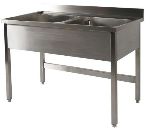 Plonge inox 2 cuves sans tablette et sans égouttoir